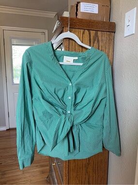 Maeve Mint Green Striped Tie-Front Blouse